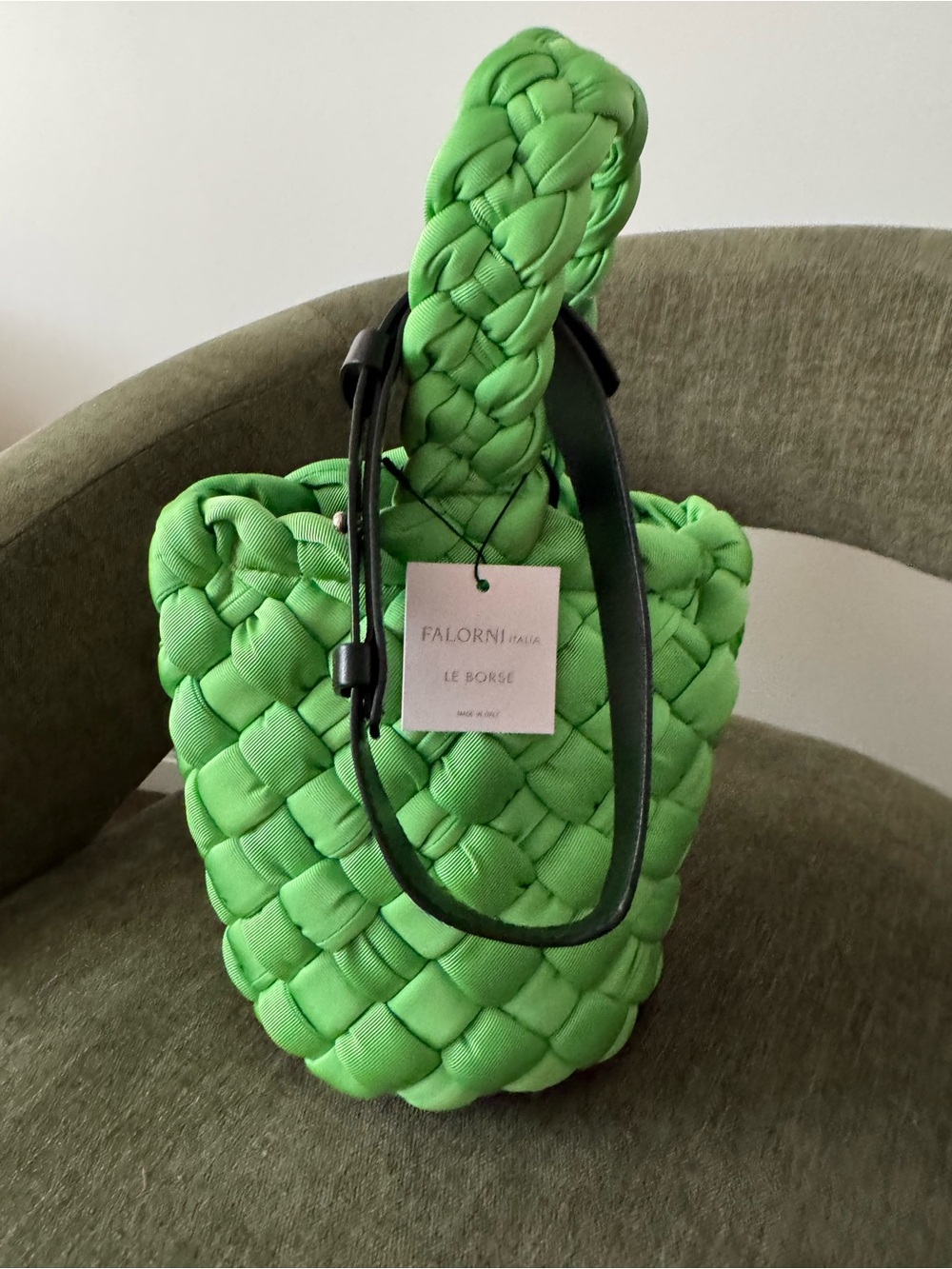 NWT FALOR Woven Fabric / leather Bag Green Braided